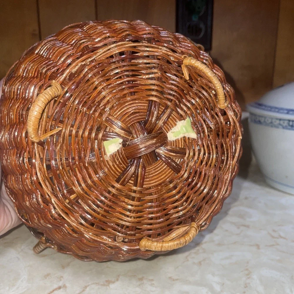 Vintage‎ Footed Wicker Basket With Two Handles